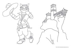 Gato de Botas desenho para colorir 01 e 02
